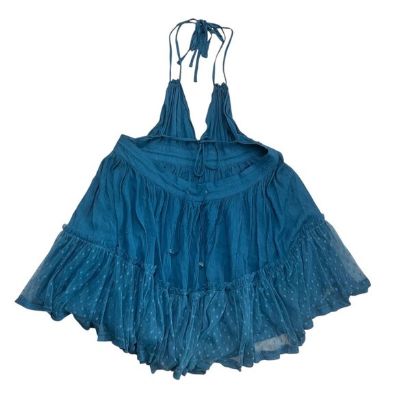 Babydoll Boho Ruffle Mini Dress Blue Size Small Hippie Beach‎ Coastal Festival - Picture 2 of 7